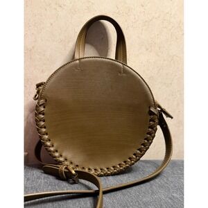 Street Level Olive Green Round Whipstitch Crossbody Vegan Leather Circle Tote